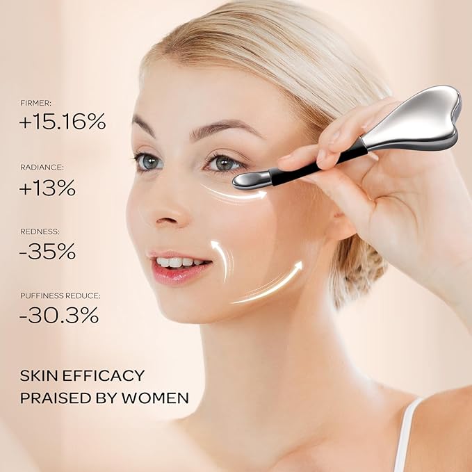 3-in-1 Cryo Gua Sha Facial Tools, Ice Roller Globes for Women Face and Eyes Massager, Unbreakable Stainless Steel Face Sculpting Skin Care Tools, Esthetician Supplies with Carry Case