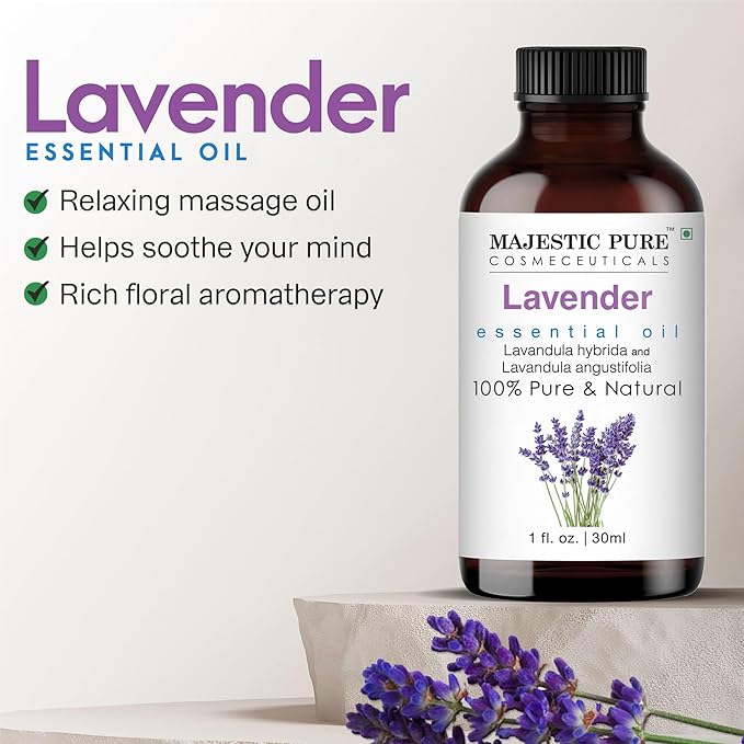 Majestic Pure Lavender Essential Oil - 100% Pure Lavender Oil for Aromatherapy, Massage & Topical Uses, Perfect for Diffuser & Essential Oil Diffuser - 1 fl. oz