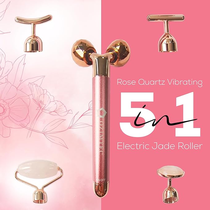 Beauty Bar Facial Rose Quartz 5 in 1 Facial Roller | Portable & Lightweight | and Facial Massage | Rose Quartz (AO001)
