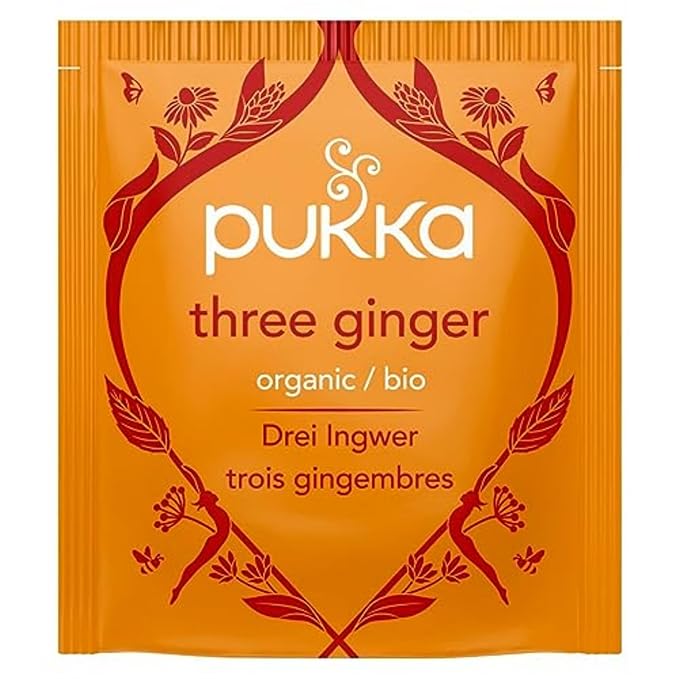 Pukka Three Ginger Organic Herbal Tea, Digestion-Aiding Infusion With Ginger, Turmeric, and Galangal, Tea Gift Set Ideal After Meals, Caffeine Free, 80 Total Bags (20ct - Pack of 4)
