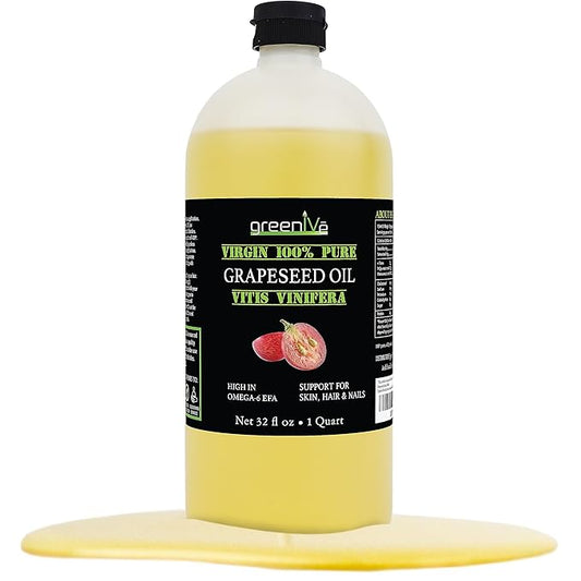 GreenIVe Grapeseed Oil Organically Grown 100% Pure Cold Pressed Light Flavor High Tempurature Cooking 32oz