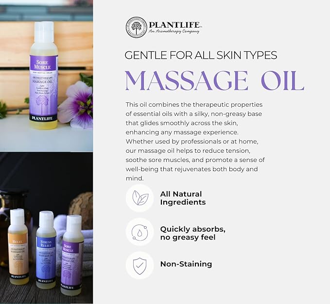 Plantlife Massage Oil 3-Pack - Absorbs Deeply into The Skin and is Circulated Throughout, Providing Optimum Benefit to The Mind and Body - Made in California 4 oz