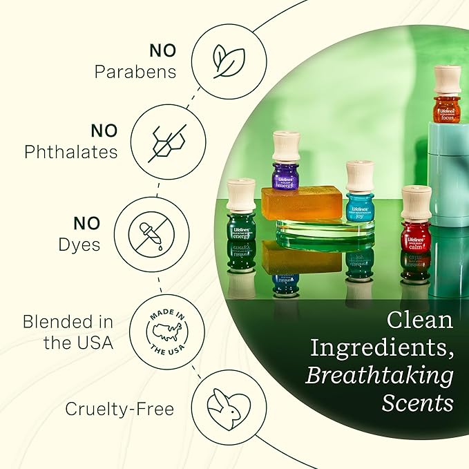 Lifelines Essential Oil Blends, 4-Pack - Blended Essential Oils with Precision Pump for Aromatherapy Diffusers - Long-Lasting Scented Fragrance - Walk in The Woods (Joy, Calm, Focus & Energy)