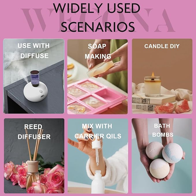 Floral Essential Oils Set for Diffusers & Candle Making - 6x10ml Natural Botanical Blends with Rose, Lavender, Lilac, Jasmine, Gardenia, Cherry Blossom Scents