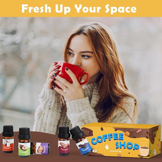 Fragrance Oil for Candle & Soap Making, Holamay Coffee Shop Premium Aromatherapy Essential Oils for Diffuser - Espresso, Cafe Mocha, Chocolate, Almond Biscotti and More Scented Oils