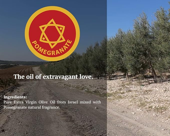 Pomegranate Anointing Oil from Israel, Holy Spiritual Oils Bottles from Jerusalem Blessed, Handmade with Natural Ingredients and Blessed for Wedding Ceremony, Religious Use, 3.4 Fl Oz