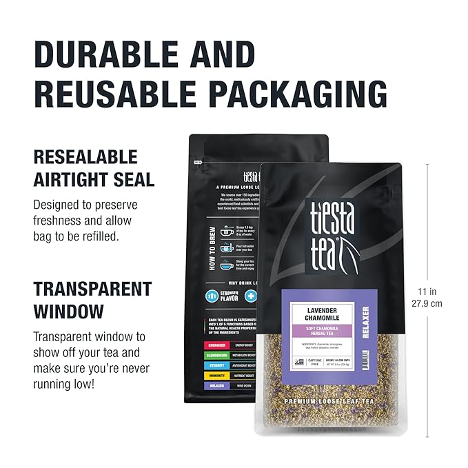 Tiesta Tea - Lavender Chamomile Herbal Tea | Loose Leaf | Calming Blend with Chamomile and Lavender | Caffeine-Free Herbal | Great for Hot or Iced Brews | Resealable Bulk Pouch, 200 Cups | 8 Ounce