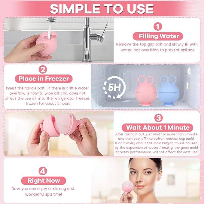 2 Pack Ice Roller for Face, Ice Cube Roller for Face Neck Body and Eye Ice Face Roller Tones Skin Eliminates Puffiness Face Ice Mold Ice for Face Gua Sha, Ice Roller for Face Women Men (Pink Blue)