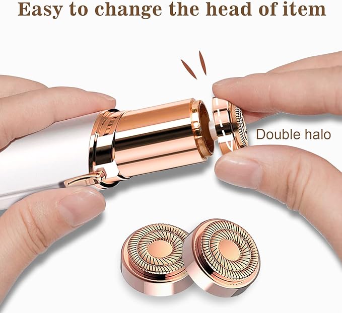 Facial Hair Removal for Women, Ladies Face Shaver for Upper Lip Chin and Peach Fuzz with USB Rechargeable Included 2 pc Replacement Heads