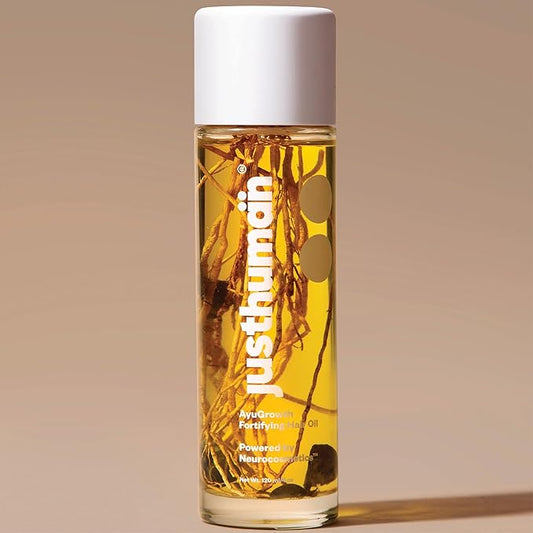 JustHuman AyuGrowth Fortifying Hair Oil |Ayurvedic Elixir| Clinically Proven 18-Oil blend |Reduces Hair Fall & breakage | Strengthens roots | Bhringraj, Amla, Brahmi & Vertiver root | 4oz