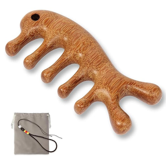 Scalp Massage Hair Comb - Green Sandalwood Wide Tooth Massager for Body Relief - Natural Wooden Comb for Women and Men
