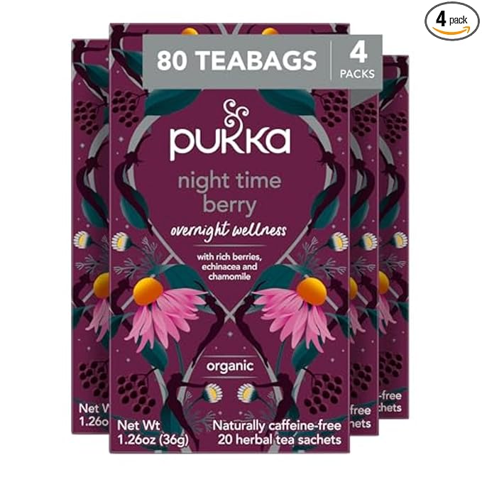 Pukka Night Time Berry Organic Herbal Tea, Soothing Infusion With Chamomile, Lavender & Elderberry, Tea Gift Set For Bedtime Relaxation, Caffeine Free, 80 Total Bags (20ct - Pack of 4)