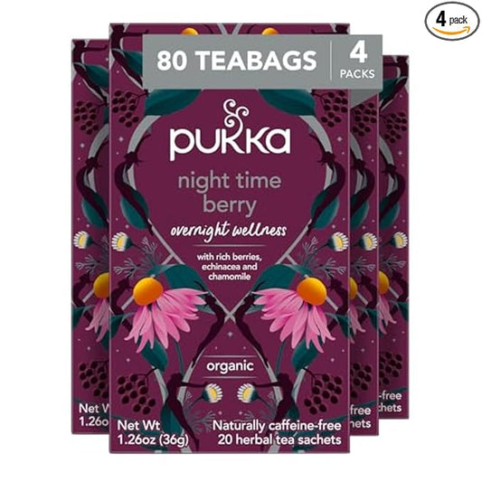 Pukka Night Time Berry Organic Herbal Tea, Soothing Infusion With Chamomile, Lavender & Elderberry, Tea Gift Set For Bedtime Relaxation, Caffeine Free, 80 Total Bags (20ct - Pack of 4)