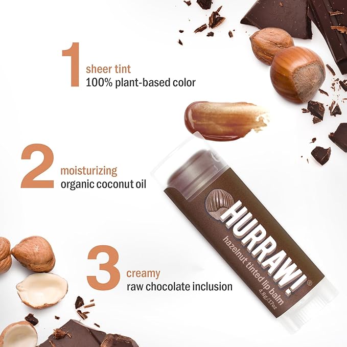Hurraw! Hazelnut Tinted Lip Balm, 3 Palm
