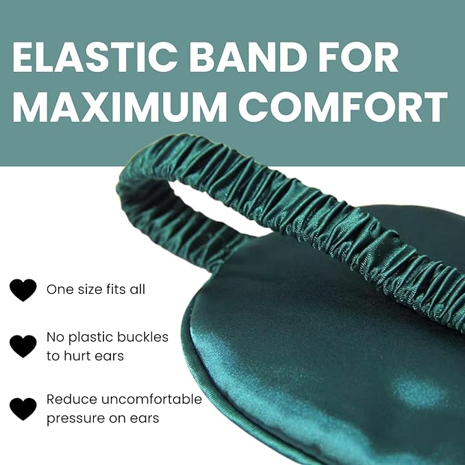 Silk Satin Sleeping Eye Mask, Dark Green Sleep Eye Mask Night Blindfold for Women and Men, Soft Breathable Blackout Eyeshade Eye Cover for Travel, Wedding Bridesmaid Gift