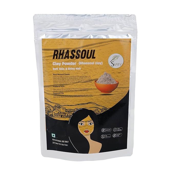 SVATV Rhassoul Clay powder | Ghassoul Clay | Face and Hair | Younger looking skin, Exfoliator - 227g, 8oz, Half Pound