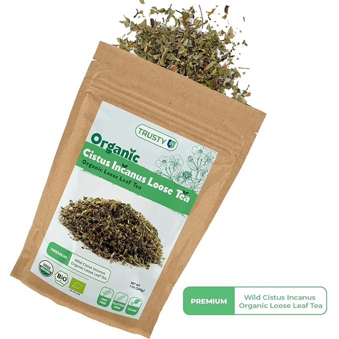 TRUSTY Cistus Loose Tea 7oz (200g) – Premium Wild Incanus Organic Leaf – Herbal Tea Loose Leaf for Immune System Boost and Gut Support – Nutrient-Rich Rockrose
