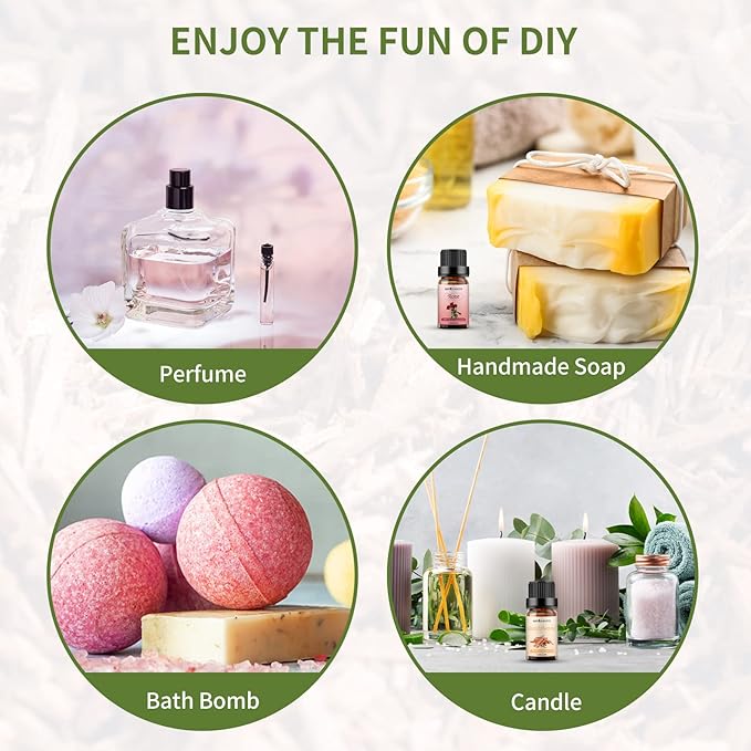 Sedbuwza Rose Sandalwood Essential Oil Set, Rose Fragrance Oil Sandalwood Scent Oil Set for Diffuser, Aromatherapy, Massage, Soap, Candle Making 2 x 10 ml