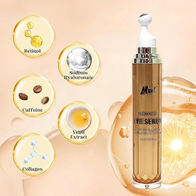 Advanced Caffeine Eye Serum 5% Eye Bag Reducer Under Eye Treatment for Dark Circles and Puffiness Eye Care Caffeine Solution Serum with 360° Massage Ball Reduce Eye Bags 0.5 fl oz