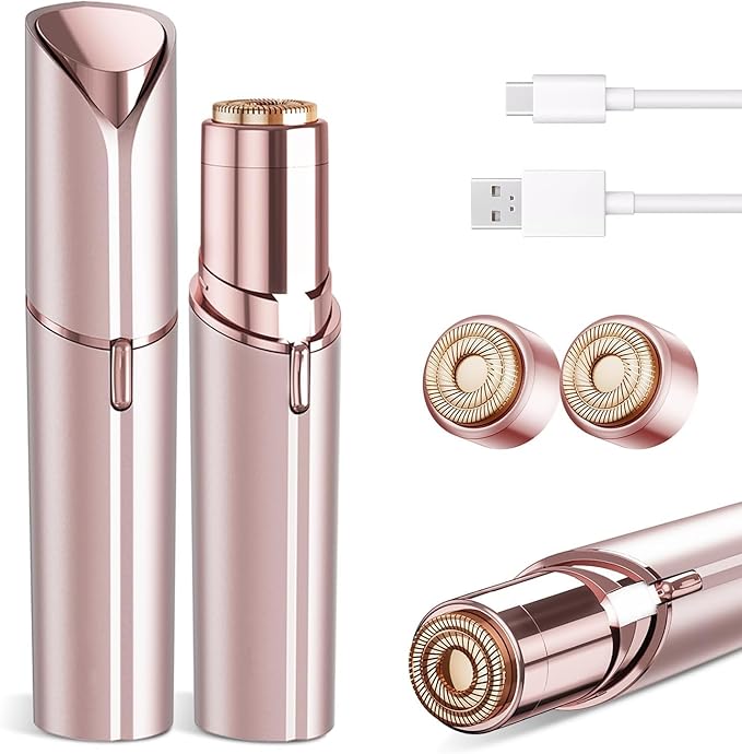 Facial Hair Removal for Women - Painless Facial Hair Remover - Electric Hair Removal Device for Face Lips Peach Fuzz with Light (Rose Gold)