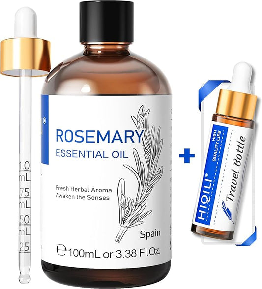 HIQILI Rosemary Oil for Hair Growth, Alleviate Hair Loss, Reduce Dandruff and Relieve Greasiness of The Scalp, Includes Travel Bottle - 3.38 Fl Oz/100 ML