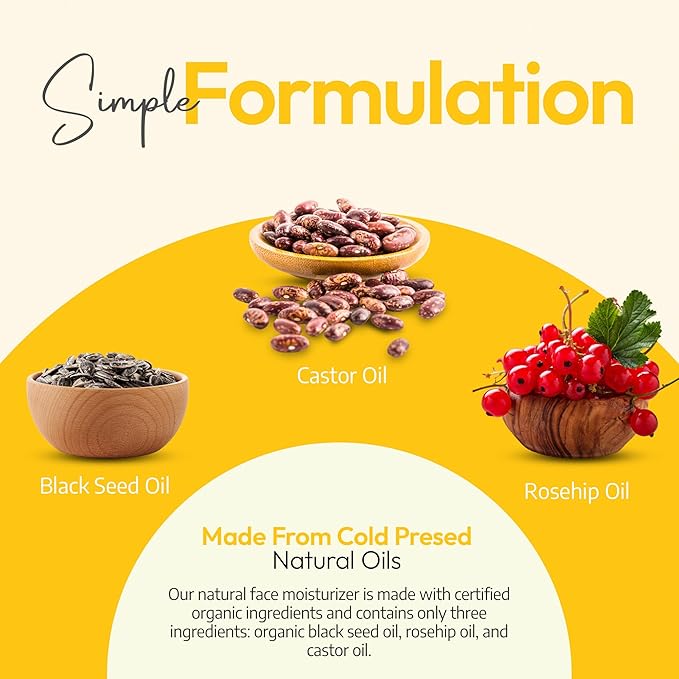 Organic Castor Oil, Rosehip Oil & Black Seed Oil for Face - Anti-Aging Facial Oil & Moisturizer for Women, Natural Ancient Remedy for Hydrated, Glowing Skin - Cold Pressed Face Oil (1 Fl Oz)