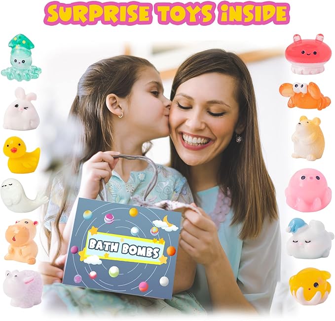 Bath Bombs for Kids with Surprise Toys Inside, 12 Pack Essential Oil SPA Bath Bombs, Bubbles Gentle and Safe Fragranced Bath Balls, Halloween Birthday Christmas Gift Set for Kids Boys Girls