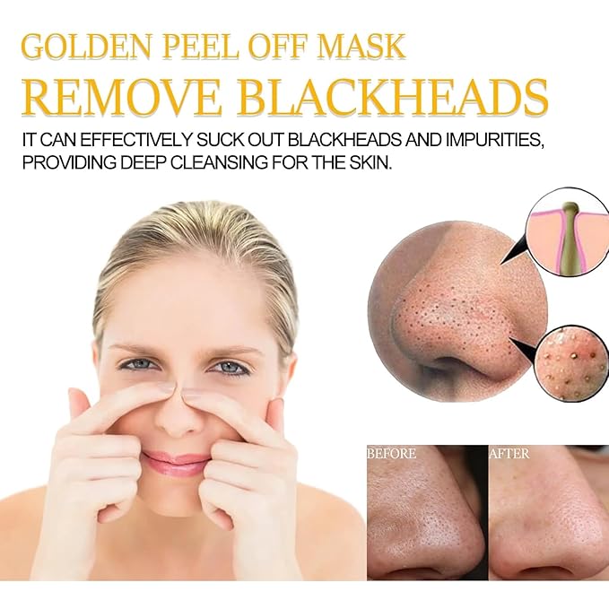 Gold Foil Peel-Off Mask, 98% Gold Peel Off Mask, Gold Facial Mask Anti-Aging, Deep Cleansing, Reduces Fine Lines＆ Wrinkles Great for All Skin