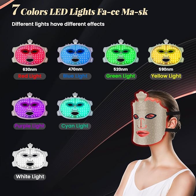 Red Light Therapy Mask for Face, Wireless 7 Colors Led Face Mask Light Therapy, Portable Face Light Therapy, Red Light Therapy Mask Skin Care, for Wrinkle Reduction Anti Aging, Improve Skin
