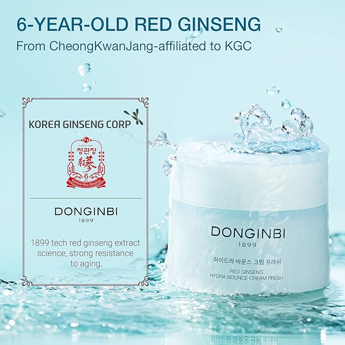 Donginbi Red Ginseng Hydra Bounce Cream Fresh - Mother's Day Gifts, Korean Red Ginseng Skin Moisturizing Face Cream for Dry and Oily Skin, 0.84 oz / 25 ml