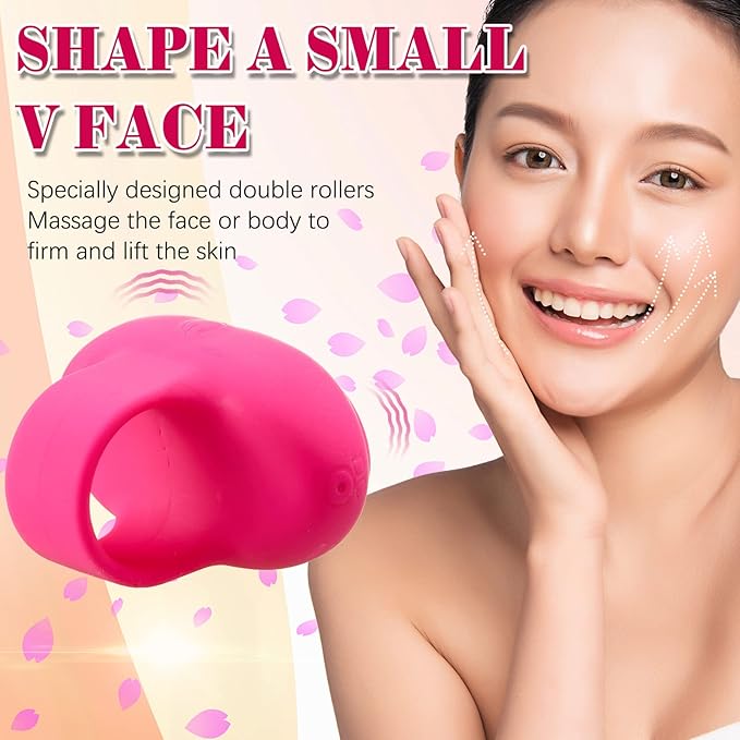 TrelaCo Pocket Mini Ring Facial and Eye Massage Ball USB Rechargeable Fingertip Massager Rose Red Face Facial Muscle Tightening Anti-Aging Relief Eyes Dark Circles, Eye Puffiness, Fatigue