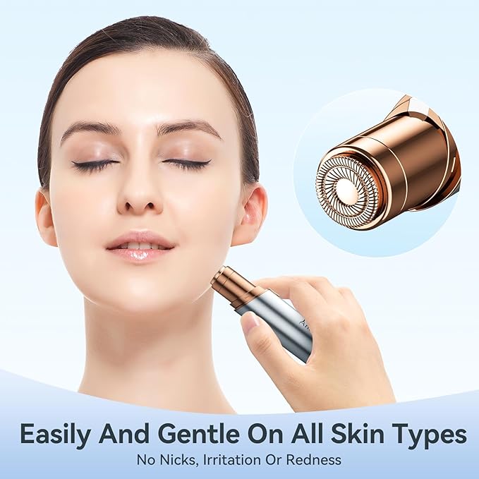 Facial Hair Remover for Women,Painless Hair Shaver Rechargeable with LED Light,Flawless Lady Face Electric Razor,The Great Female Mustache Removal (Sky Blue (with 1 Replacement Heads))