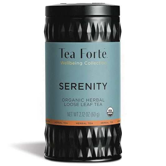 Tea Forte Serenity Premium Organic Loose Leaf Caffeine-Free Herbal Tea Blend Canister, Makes 35-50 Cups, Tea Gifts for Mother's Day