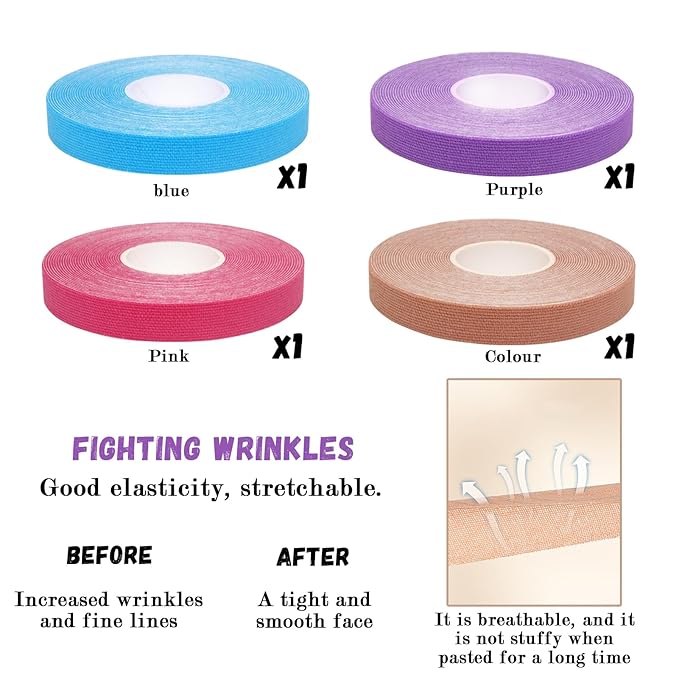 4 Rolls Facial Lift Tape Anti-Wrinkle Tape Patches Anti-Freeze Stickers for Firming And Tightening Skin Suits for All Parts of The Face and Neck 1.25cm*5m US222