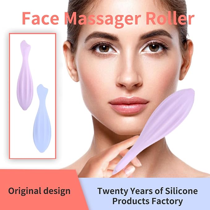 Face Beauty Roller - Skin Care Massager for Face, Eye, Neck, Body - Relaxing Fine Line Relief - Green Silicone