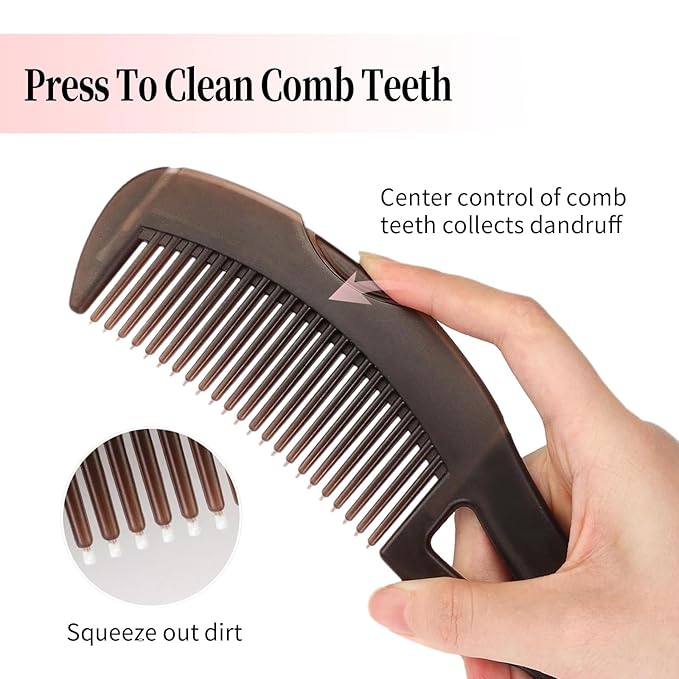 Dandruff Comb, Stainless Steel Fine Tooth Lice/Flea/Psoriasis Comb, Scalp Oil Buildup Removal Wide Hollow Tooth Button Hairbrush for Scalp Massage Care for Man Women and Kids, Set of 2 (Red)