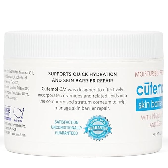 Cutemol CM Emollient Moisturizing Cream - For Severely Dry and Damaged Skin - Natural Beeswax Formulation containing Ceramides - Hydration for Cracked Hands and Feet, Eczema, Psoriasis (8 oz)