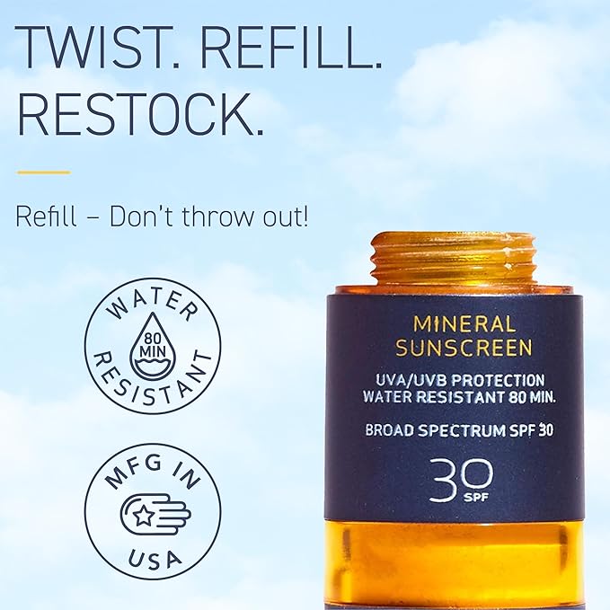 Brush On Block Mineral Sunscreen Powder Refill, Natural Broad-Spectrum SPF 30, Safe for Sensitive Skin, UVA UVB Face Protection, Reef Friendly (Translucent - Refill)