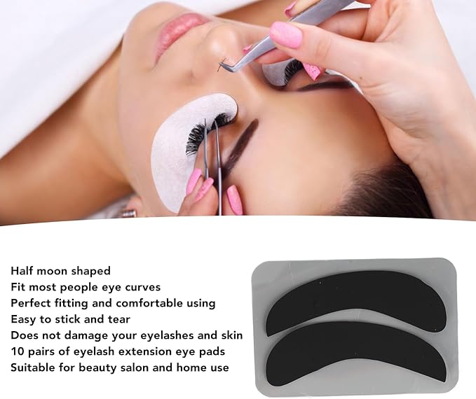 10 Pairs Half Moon Shaped Reusable Under Eye Pads for Eyelash Extension Excellent Silicone Under Eye Pads for Lash Extension with Individually Package (Black)