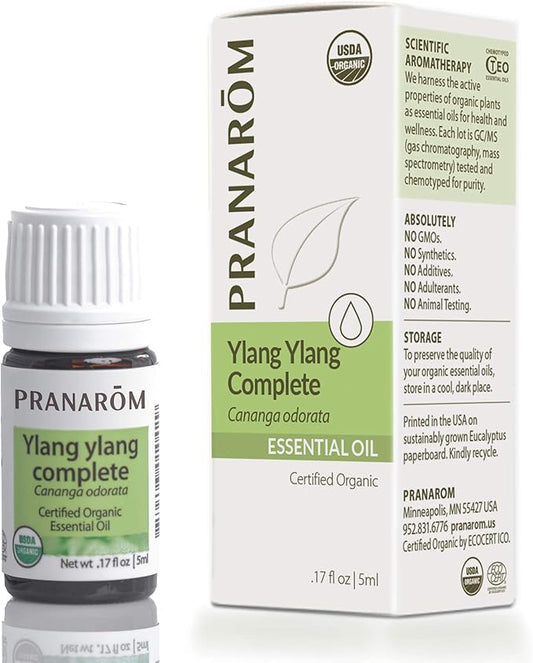 Pranarom USDA Certified Organic Ylang Ylang Essential Oil (5ml), 100% Pure Undiluted Therapeutic Grade from Madagascar for Aromatherapy, Diffuser, Meditation, Massage, Relaxation
