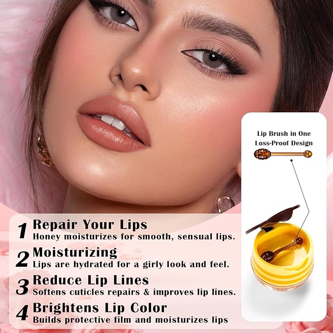 Honey Pot Lip Balm,3PCS Bee Lip (Honey+Watermelon+Cherry)