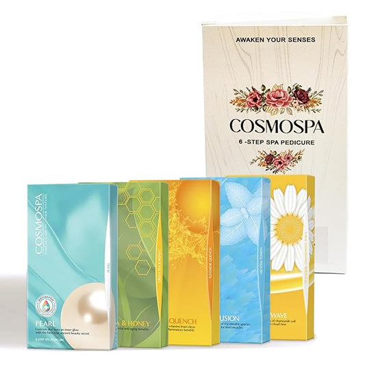 CosmoSpa Deluxe Six-Step Pedicure Set - 3 Pack, Premium Foot Care Kit for Ultimate Spa Experience at Home, Perfect for Relaxation and Rejuvenation (Pearl)