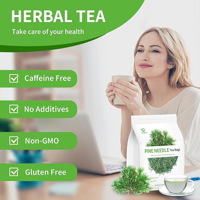 Wild Pine Needle Tea Bags - 60bags/6.4 Oz 100% Pure & Natural Pine Needle Herbal Tea, Caffeine Free, No Additives, No Sugar, Non-gmo, No Gluten