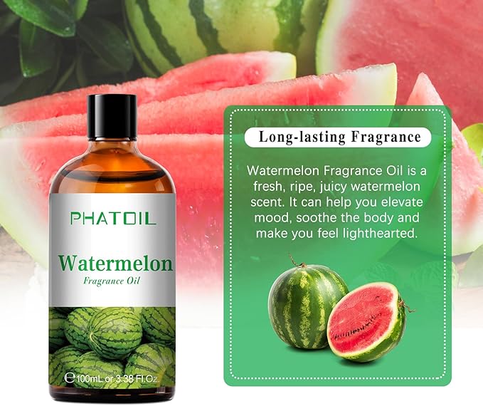 3.38FL.OZ Watermelon Fragrance Oils for Aromatherapy, Essential Oils for Diffusers for Home, Perfect for Diffuser, Yoga, Skin Care, DIY Candle and Soap Making - 100ml