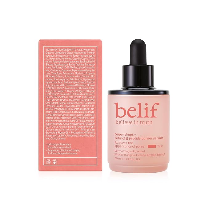 belif Super Drops Retinol & Peptide Barrier Serum | Firming Anti-Aging Serum for Boosting Skin Elasticity, Reducing Pore Appearance & Hydrating with Hyaluronic Acid