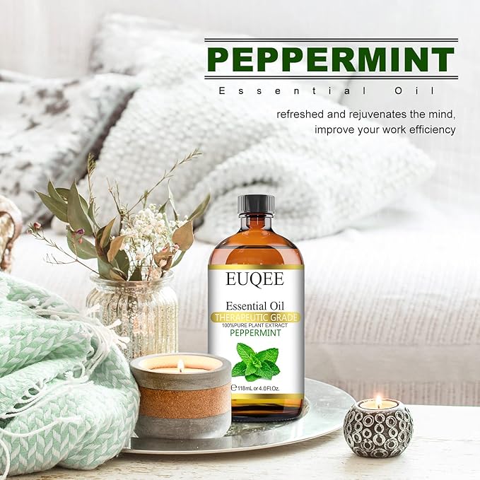 Peppermint Essential Oil 118 ml Pure Peppermint Oil with Glass Dropper for Aromatherapy, Diffuser, Soap Candle Making - 4Fl. Oz
