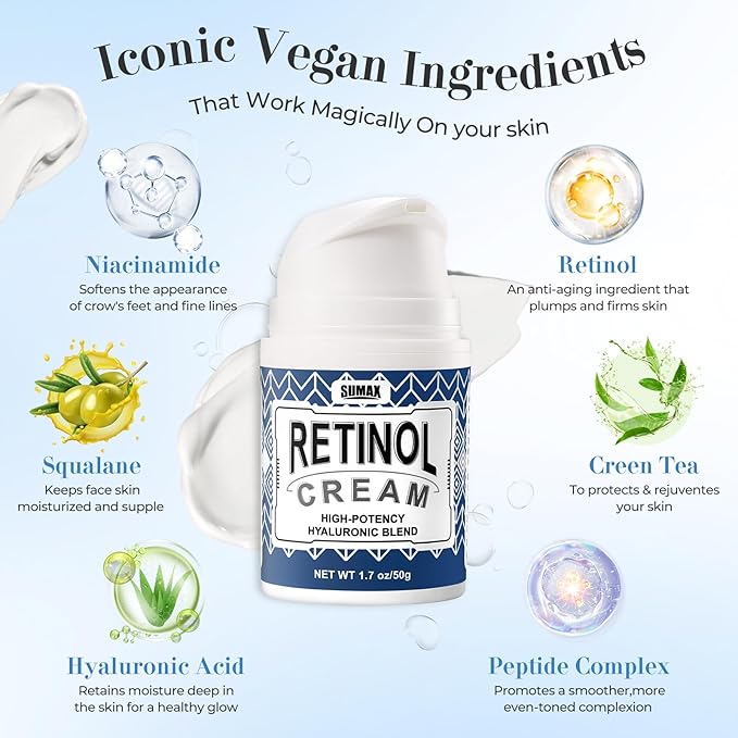 Retinol Cream for Wrinkles: Face Collagen Cream for Tightening Skin - Anti Aging Facial Moisturizer Day and Night for Women