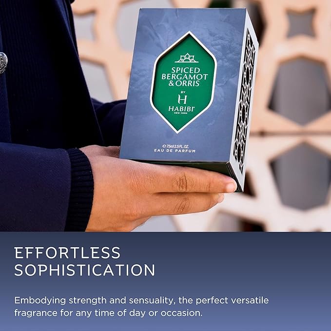 H HABIBI Spiced Bergamot & Orris Arabian Cologne For Men, Eau De Parfum (2.5 Oz) Long Lasting Perfume For Men Blended With Sweet & Spicy Notes of Sage & Oud