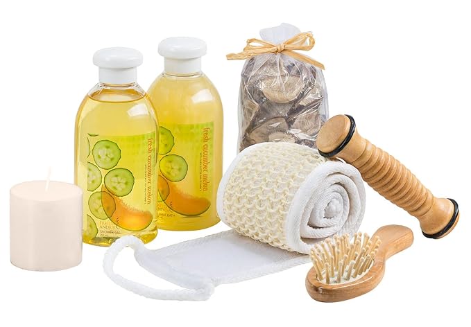 Wooden Massage & Reflexology Kit for Women at-Home Spa Kit for All-Over Body Relaxation & Rejuvenation with Fresh Cucumber Melon Aromatherapy Bath & Body Set Mother’s Day Gift for Mom