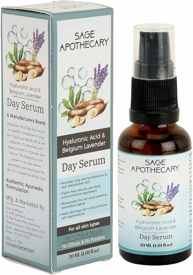 Day face Serum 100% Pure & Natural Hyaluronic Acid & Belgium Lavender Day Serum Scars Removal Glowing Skin Dead Skin Anti Aging Pigmentation Pack of 30 ML